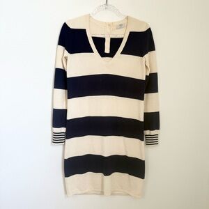 Wallace Rugby Striped Dress White & Navy V Neck Sweater Dress Size XS